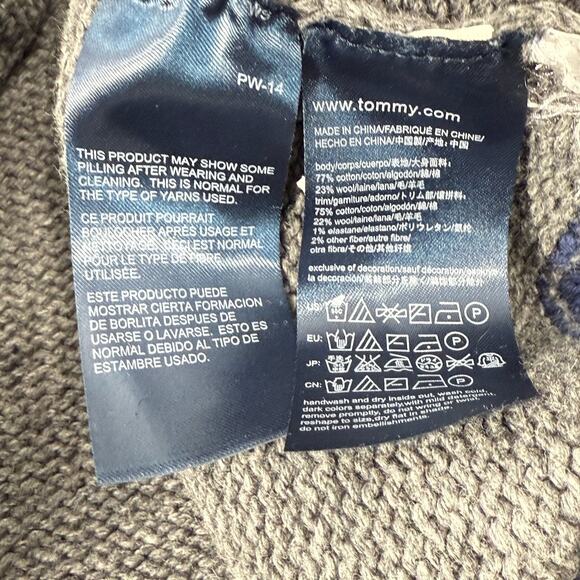 Tommy Hilfiger Crewneck Sweater Mens Large Flag Logo Preppy 90s Y2K Wool Gray L - Picture 4 of 8
